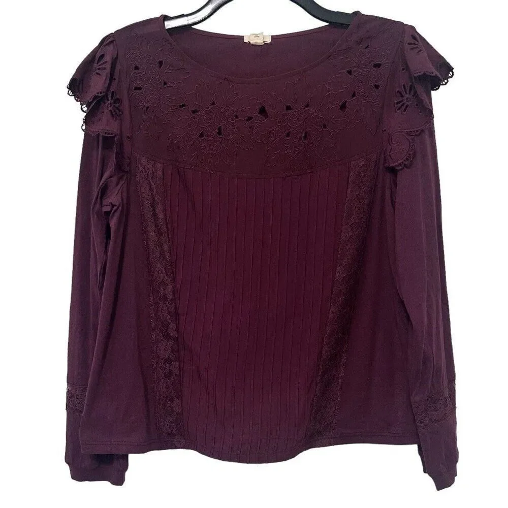 Anthropologie Tiny Top Womens Small Long-Sleeve Crescent Ruffled Lace Blouse NWT